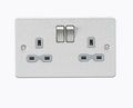 13A 2G DP Switched Socket with Twin Earths - Brushed Chrome with Grey Insert