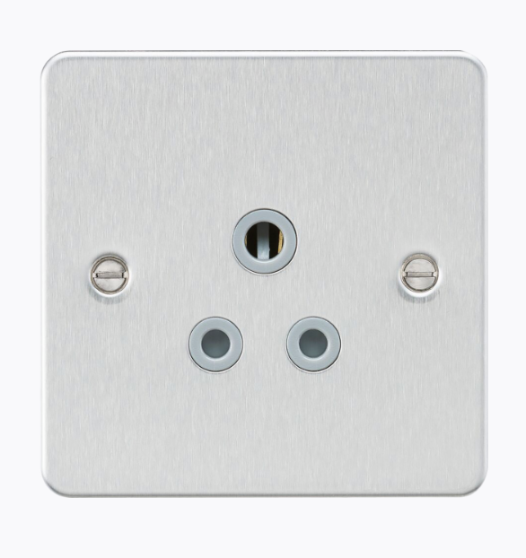 5A Unswitched Socket - Brushed Chrome with Grey Insert FP5ABCG