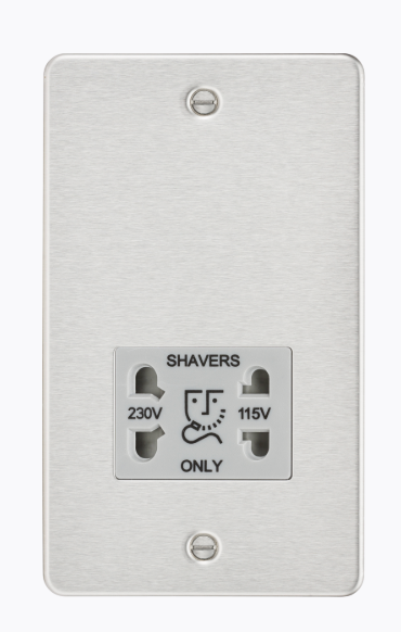 115/230V Dual Voltage Shaver Socket - Brushed Chrome with Grey Insert