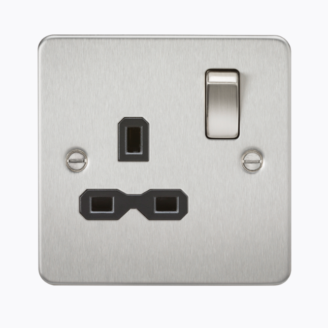 13A 1G DP Switched Socket - Brushed Chrome with Black Insert FPR7000BC