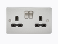 13A 2G DP Switched Socket with Twin Earths - Brushed Chrome with Black Insert FPR9000BC