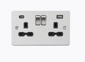 13A 2G SP Switched Socket with Dual USB A+C (5V DC 4.0A shared) - Brushed Chrome with Black Insert