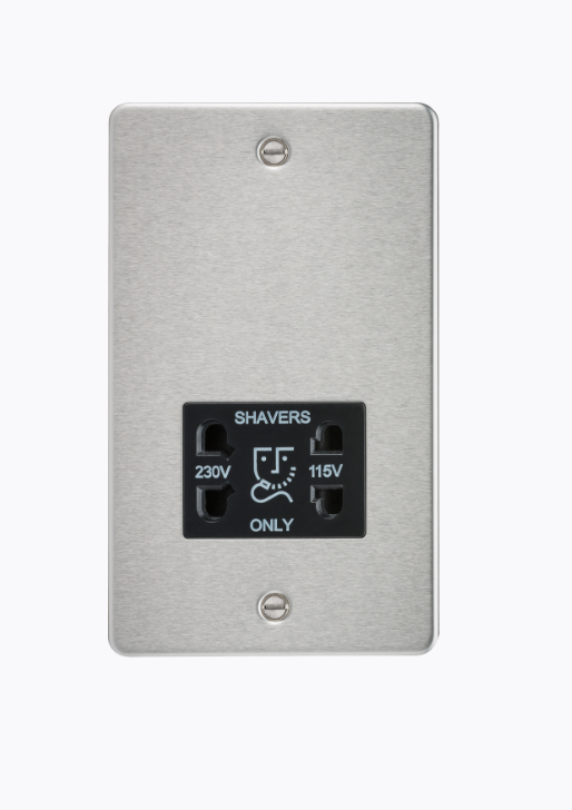 115/230V Dual Voltage Shaver Socket - Brushed Chrome with Black Insert FP8900BC