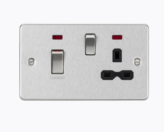 45A DP Switch & 13A Socket with Neons - Brushed Chrome with Black Insert FPR83MNBC