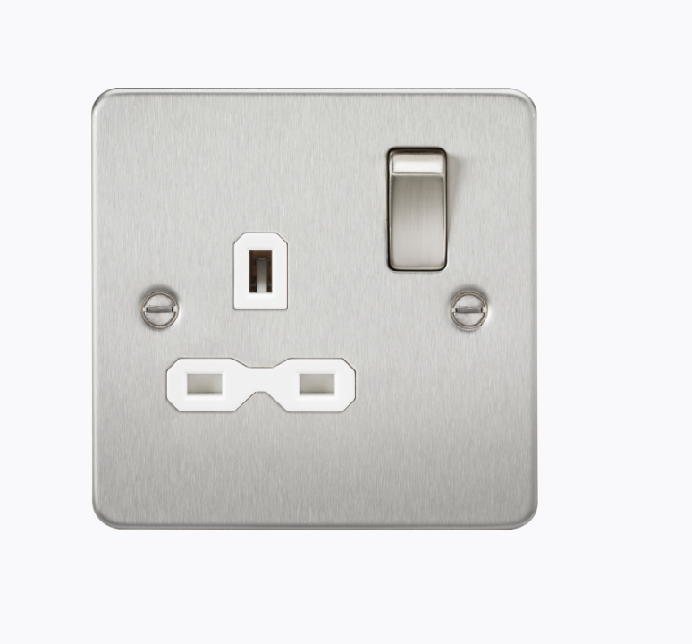 13A 1G DP Switched Socket - Brushed Chrome with White Insert FPR7000BCW