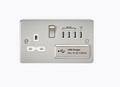 13A Switched Socket with Quad USB-A (5V DC 5.1A shared) - Brushed chrome with White Insert
