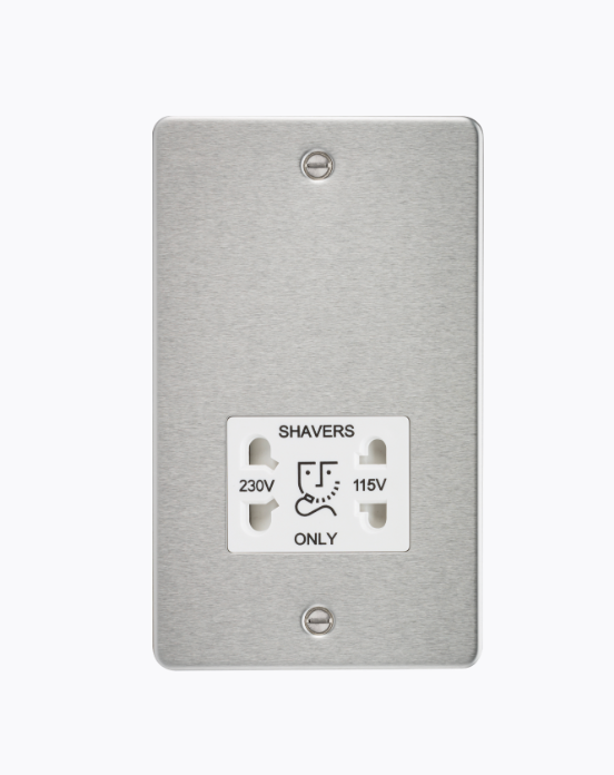 115/230V Dual Voltage Shaver Socket - Brushed Chrome with White Insert FP8900BCW