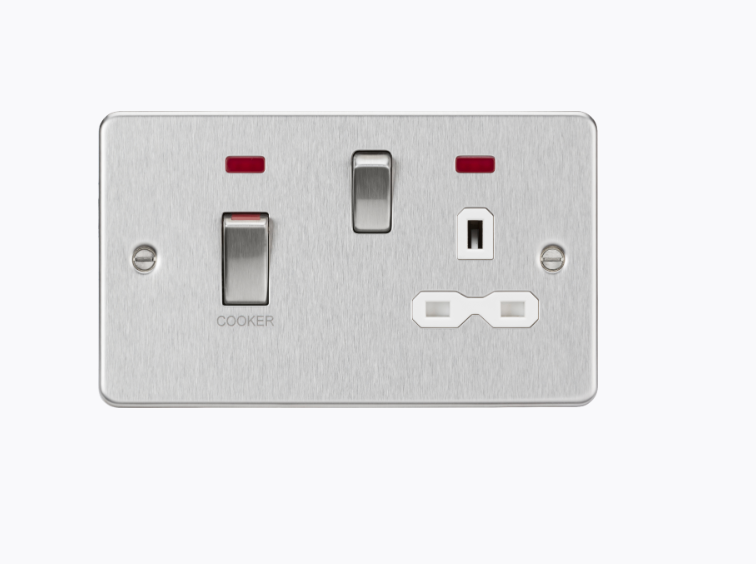 45A DP Switch & 13A Socket with Neons - Brushed Chrome with White Insert FPR83MNBCW