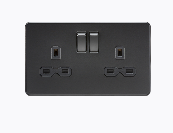 13A 2G DP Switched Socket screwless flatplate - Matt Black with Black insert SFR9000MBB
