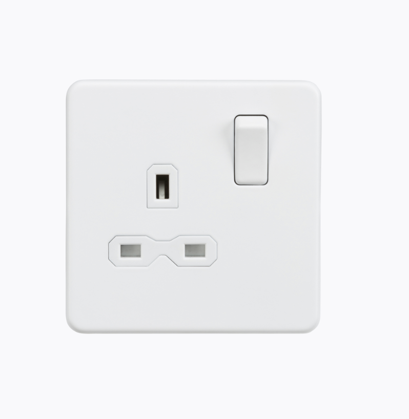 13A 1G DP Switched Socket - Matt White with White Insert SFR7000MW
