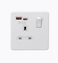 13A 1G SP Switched Socket with Dual USB A+C 12V DC 1.5A [Max. 18W] - Matt White with White Insert SFR9919MW
