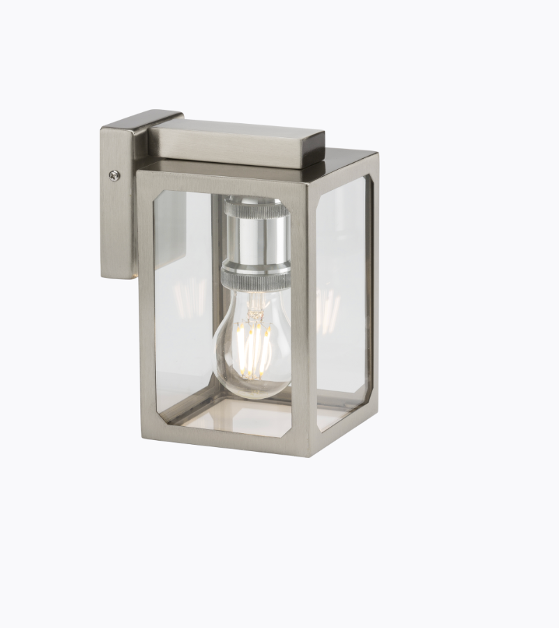 230V IP23 E27 Wall Lantern - Brushed Chrome LANTSS