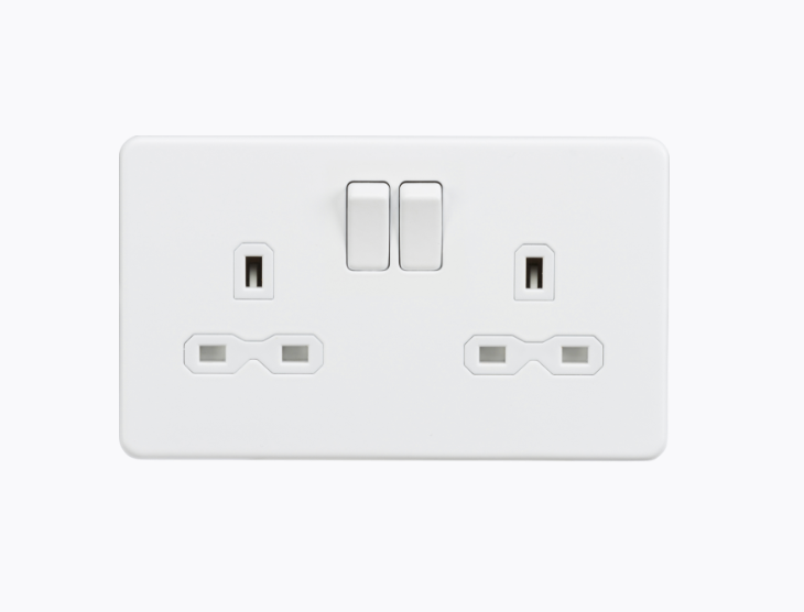 13A 2G DP Switched Socket with Twin Earths - Matt White with White Insert SFR9000MW